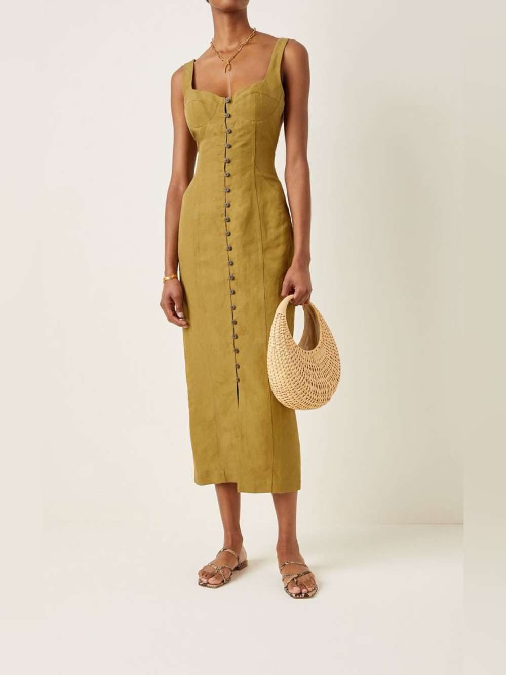 Mara Hoffman Angelica Tencel-Linen Button-Front Midi Dress NWT New yellow
